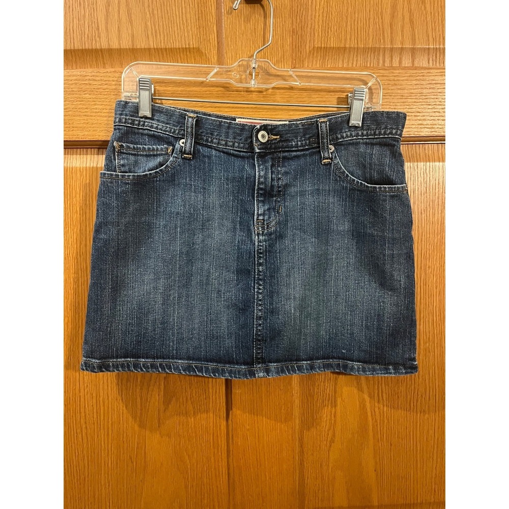 Y2K Revival 2000s Retro 90s Minimalist  Dark Wash Denim Mini Skirt Womens 8